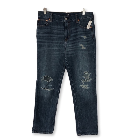 Gap Denim Best Girlfriend Distressed Jeans Size 30 Dark Indigo - Picture 1 of 15